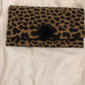 LKN Leopard clutch with mink pompom